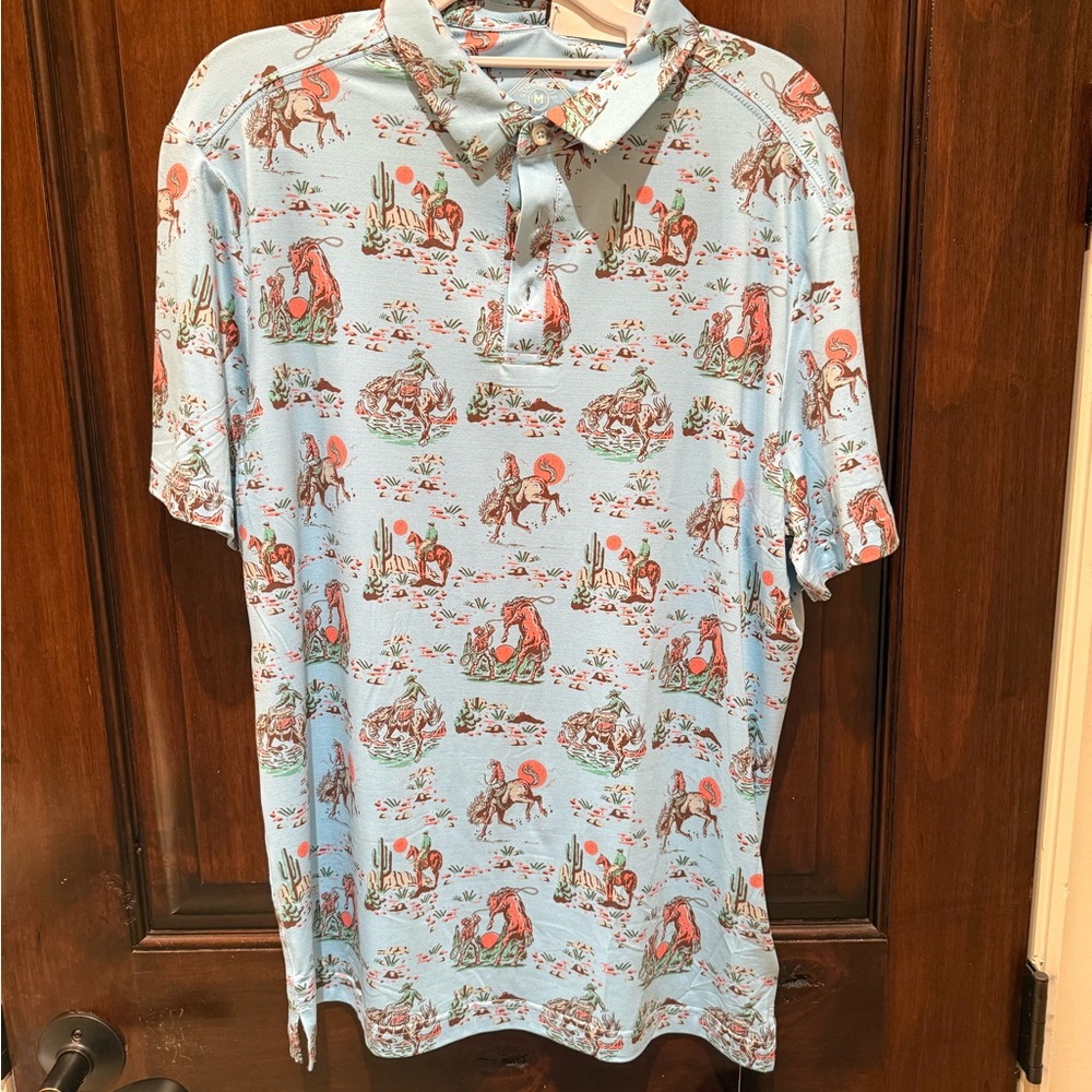 Burlebo Men's Blue Cowboy Graphic Polo Shirt